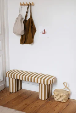 Banc enfant rayé caramel écru