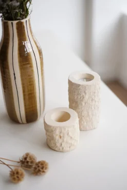Bougeoir aspect pierre taillée – 2 tailles