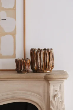 Bougeoir céramique brun