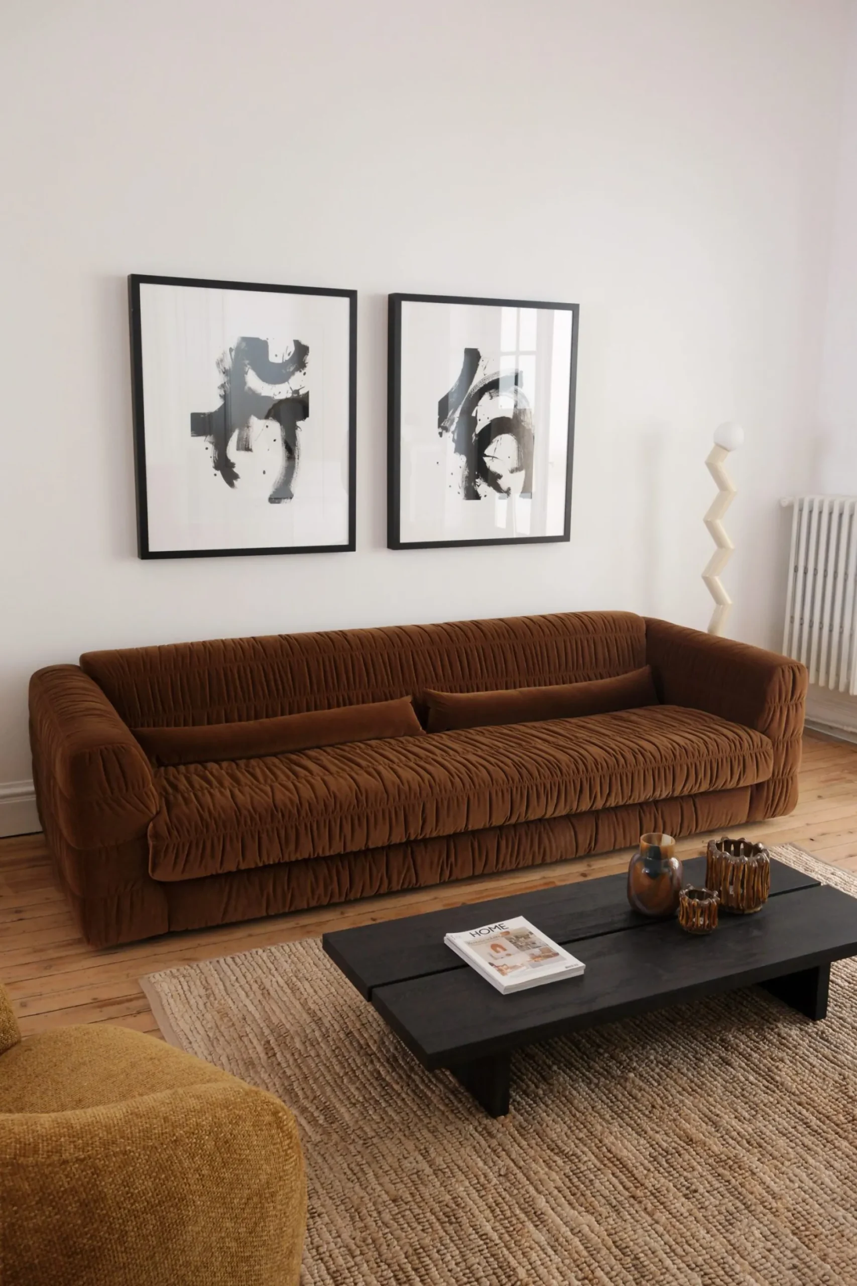 Canapé 4 places velours caramel