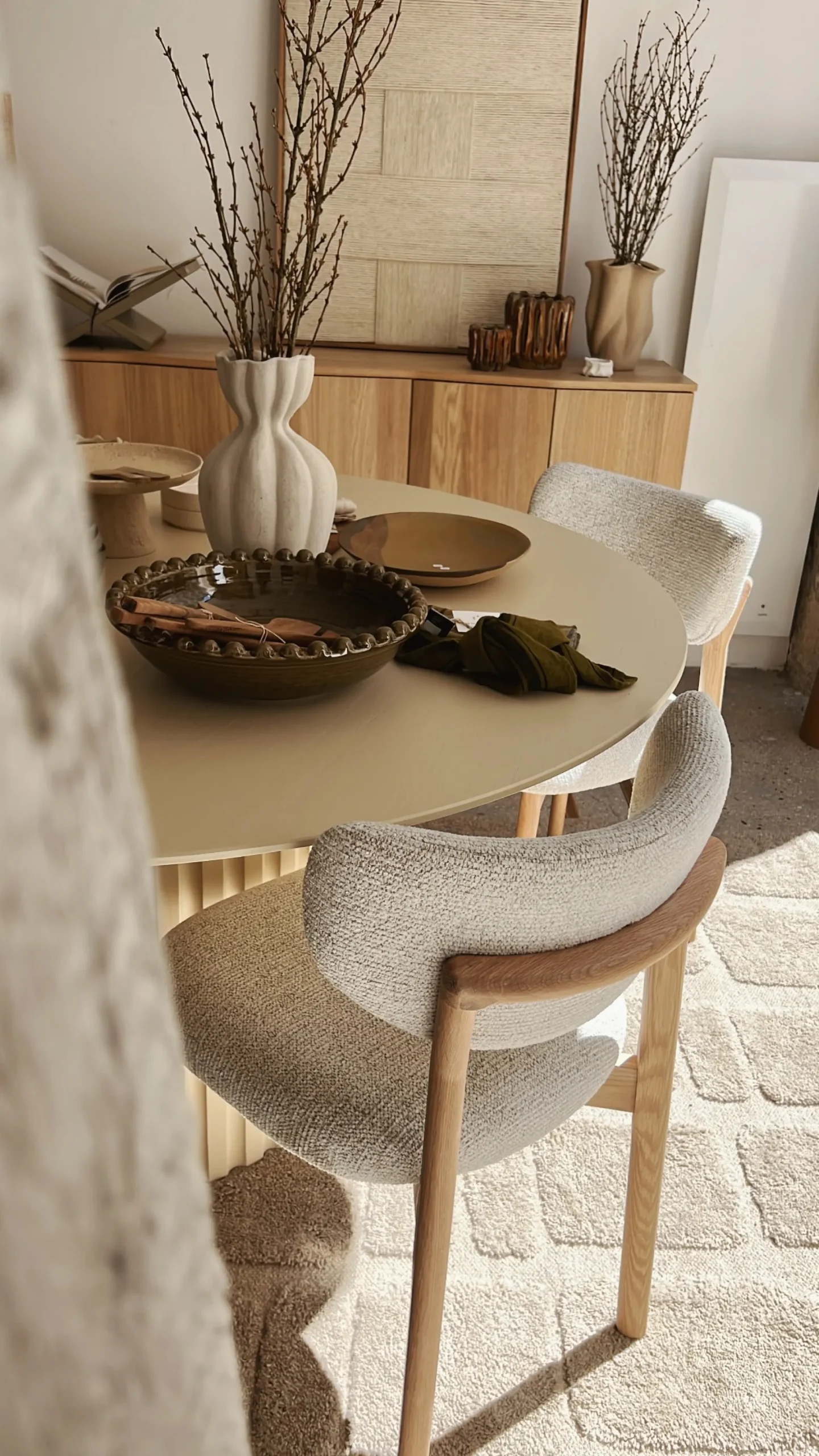 Chaise en chêne et tissu chiné