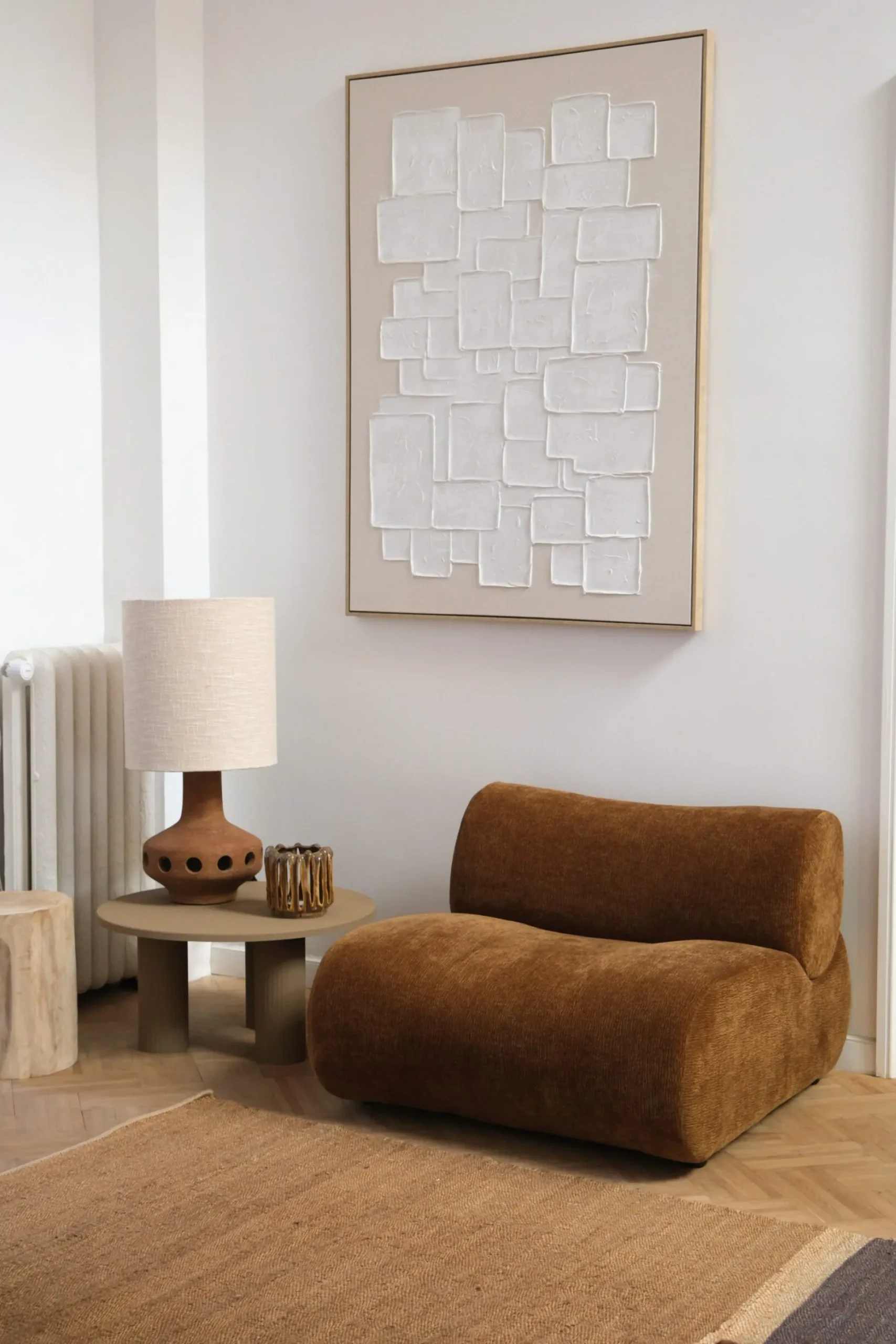 Chauffeuse en velours marron / beige