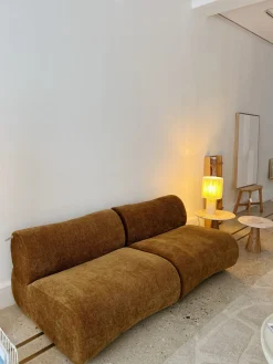 Chauffeuse en velours marron / beige