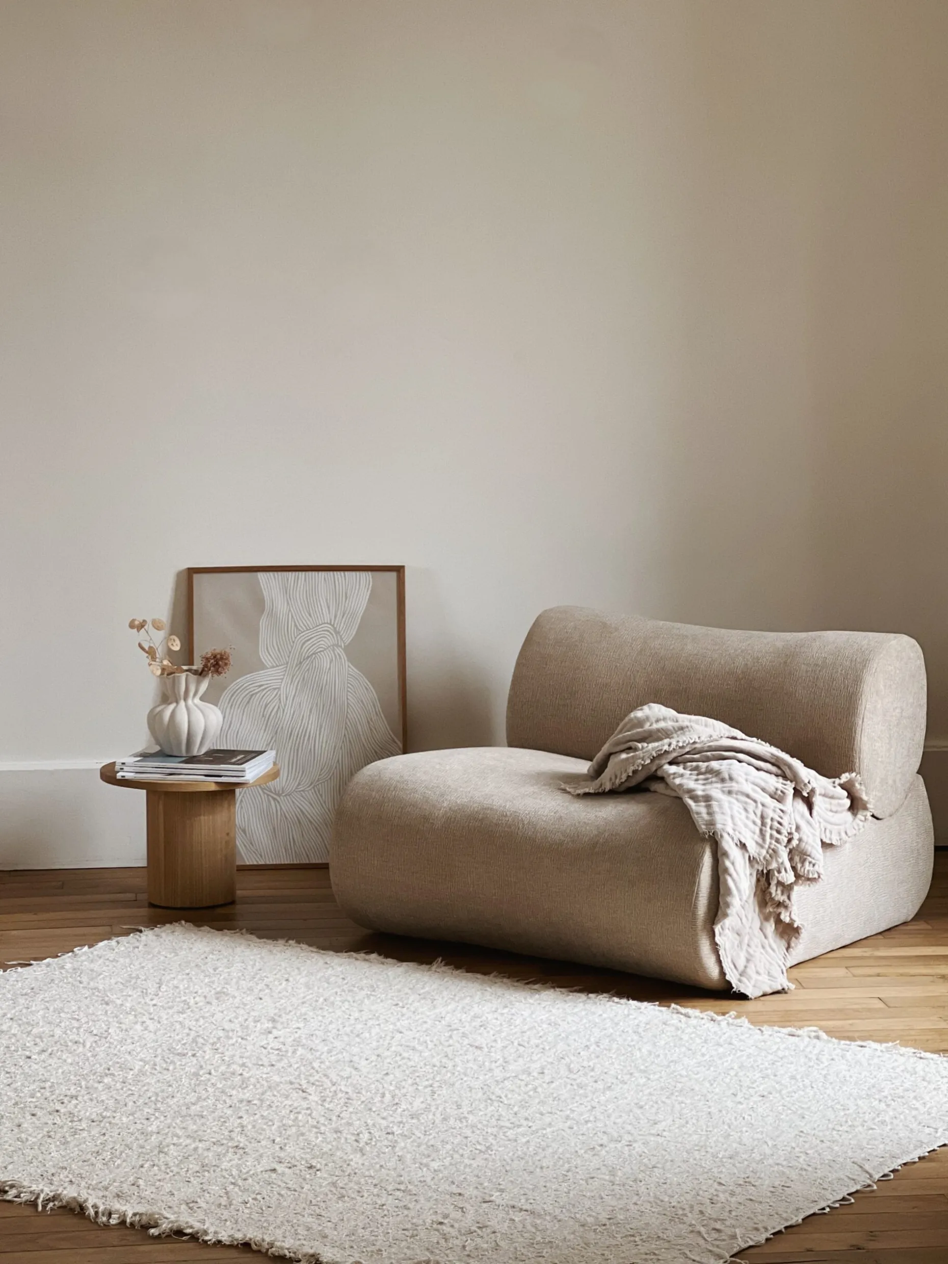 Chauffeuse en velours marron / beige