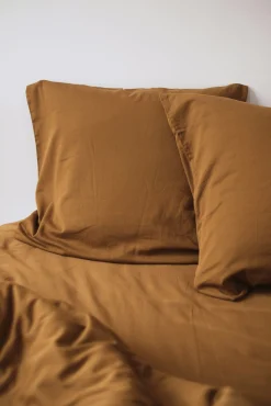 Paire de taies d’oreiller en coton satin Ocre