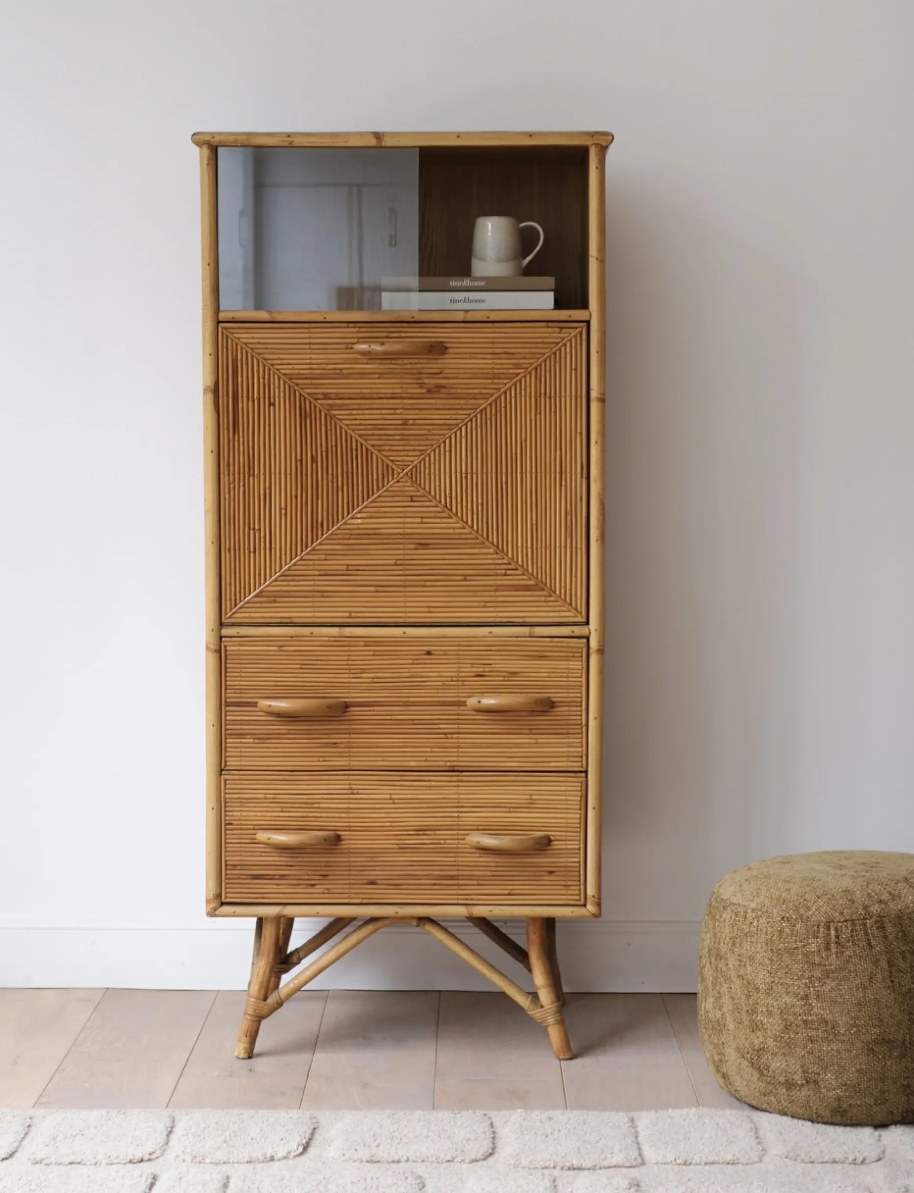 Secrétaire en rotin vintage