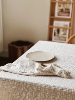 Serviette de table en lin rayure noisette