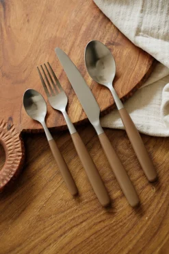 Set de 16 couverts inox et marron