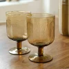 Set de 6 verres ambré côtelé – pied ou gobelet