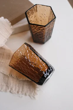 Set de 6 verres ambré effet martelé – pied ou gobelet