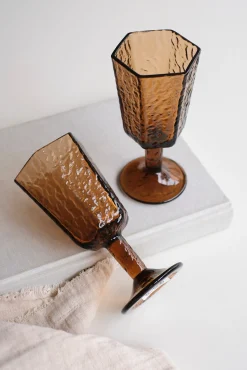Set de 6 verres ambré effet martelé – pied ou gobelet