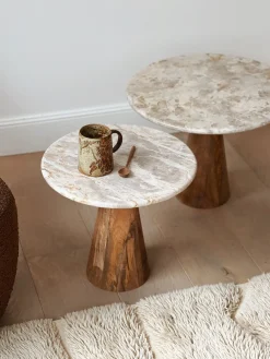 Table d’appoint ronde en bois et marbre