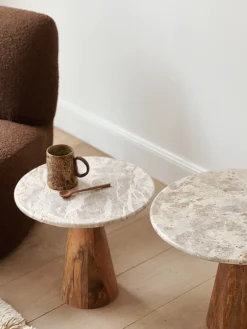 Table d’appoint ronde en bois et marbre