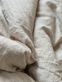 Taies d’oreiller en lin rayures noisette