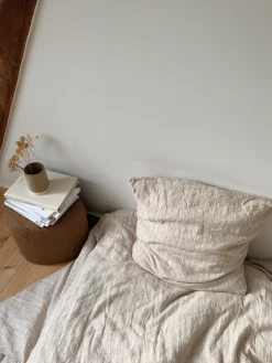 Taies d’oreiller en lin rayures noisette