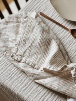 Torchon en lin rayé noisette